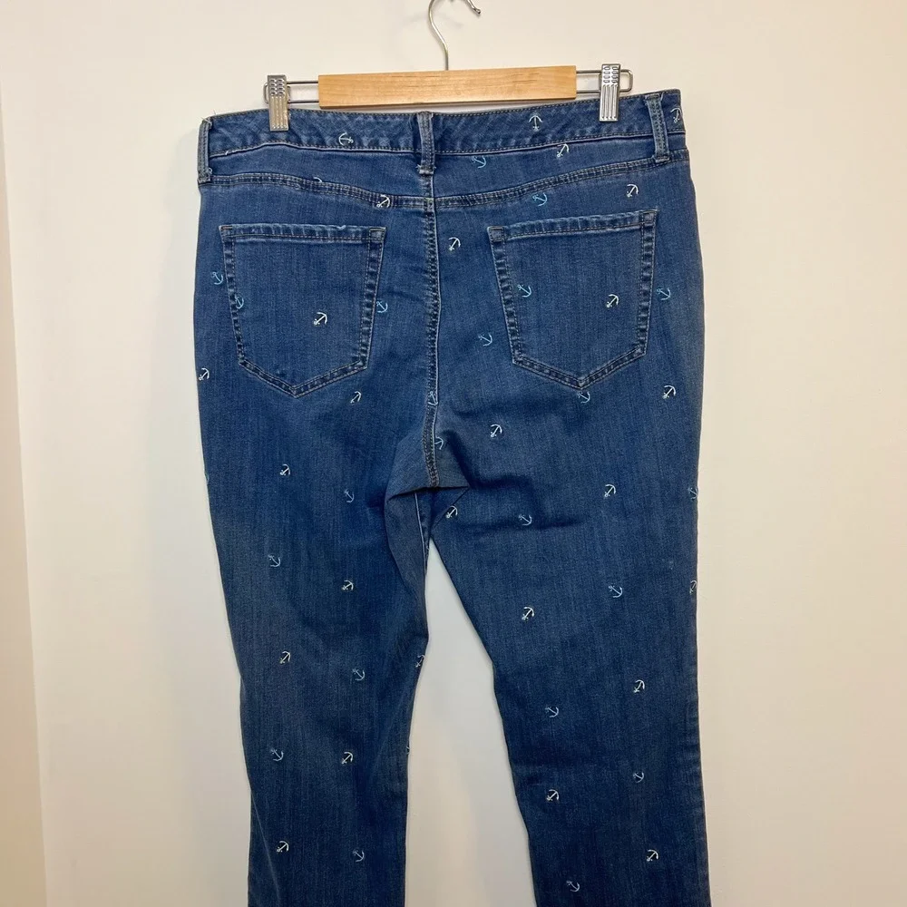 Charter Club Womens Denim Jeans Anchor Print‎ Capri Nautical Blue Casual Size 14